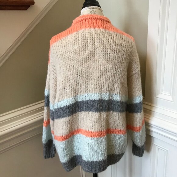 Anthropologie Sita Murt Cardigan Sweater Womens 38 Medium Cream Gray Stripe Knit - Picture 10 of 11